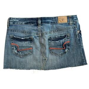 Y2K American Eagle Micro Mini Denim Skirt Womens 10 Raw Hem Boho Indie Preppy